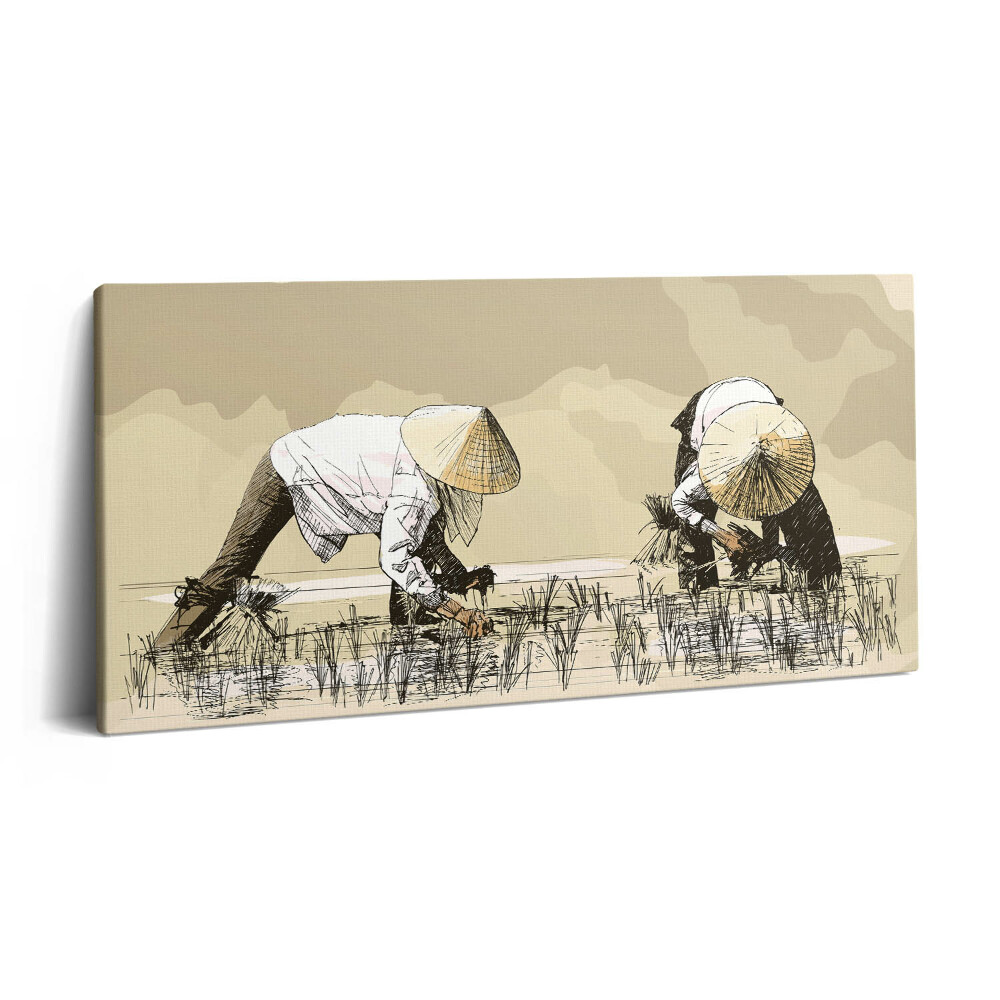 Obraz canvas 100x50 cm Dvě ženy sbírající rýži v Asii