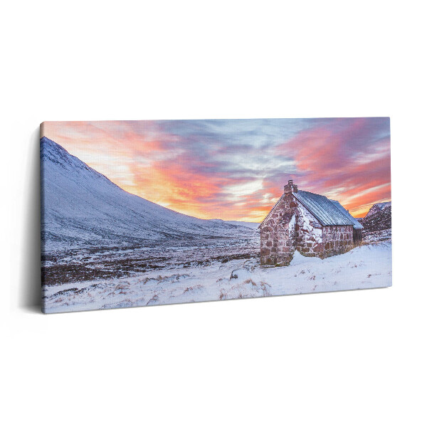 Obraz z fotografie na plátně 100x50 cm Chata v zasněžených horách