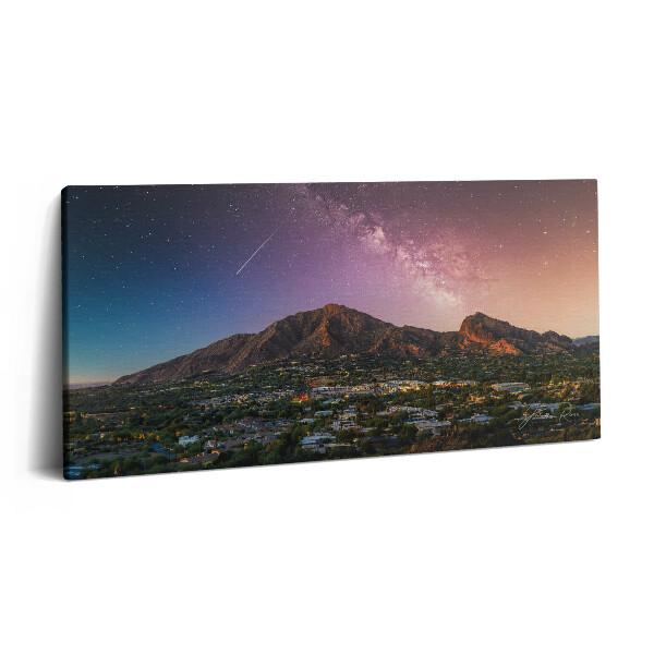 Obraz na plátně 100x50 cm Hory s galaxií na obloze
