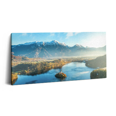 Obraz na plátně 120x60 cm Budova na jezeře v horách