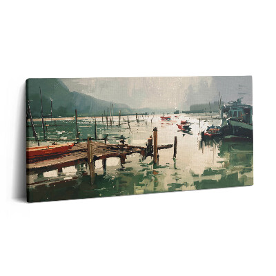 Obraz canvas 120x60 cm Digitální ilustrace rybářských lodí v přístavu