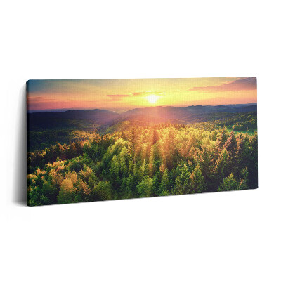 Obraz z fotografie na plátně 120x60 cm Západ slunce nad zalesněnými kopci