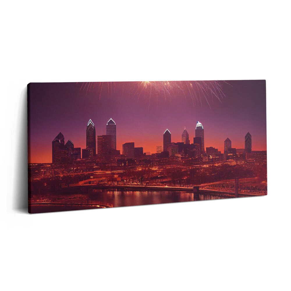 Obraz z fotografie na plátně 120x60 cm Ohňostroj ve městě v noci ve Filadelfii