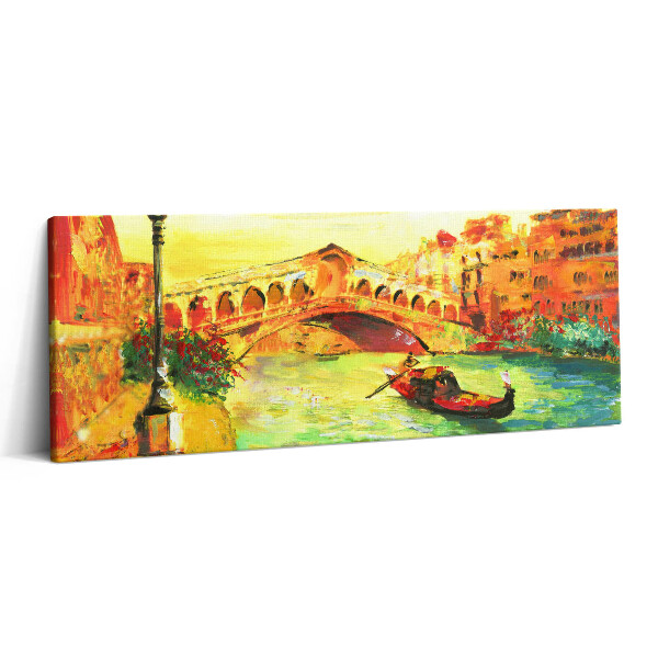 Obraz canvas 125x50 cm Benátky - gondola a most Rialto