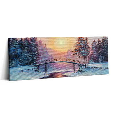 Obraz canvas 125x50 cm Obraz - most přes řeku a zimní západ slunce
