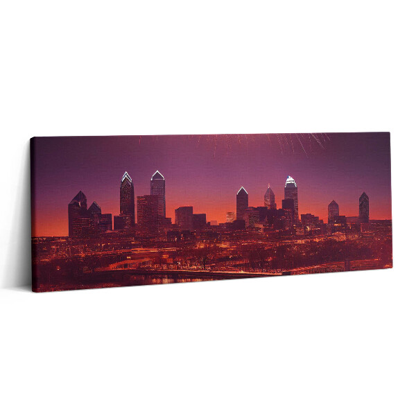 Obraz canvas 125x50 cm Ohňostroj ve městě v noci ve Filadelfii