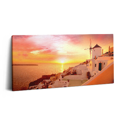 Obraz z fotografie na plátně 140x70 cm Santorini se starým větrným mlýnem