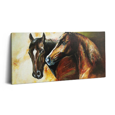 Obraz canvas 140x70 cm Dva koně malovaní vodovými barvami