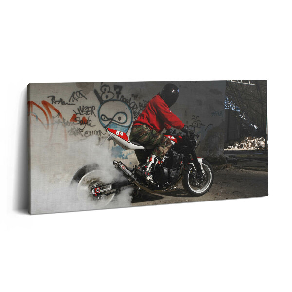 Obraz z fotografie na plátně 140x70 cm Muž na motorce a graffiti