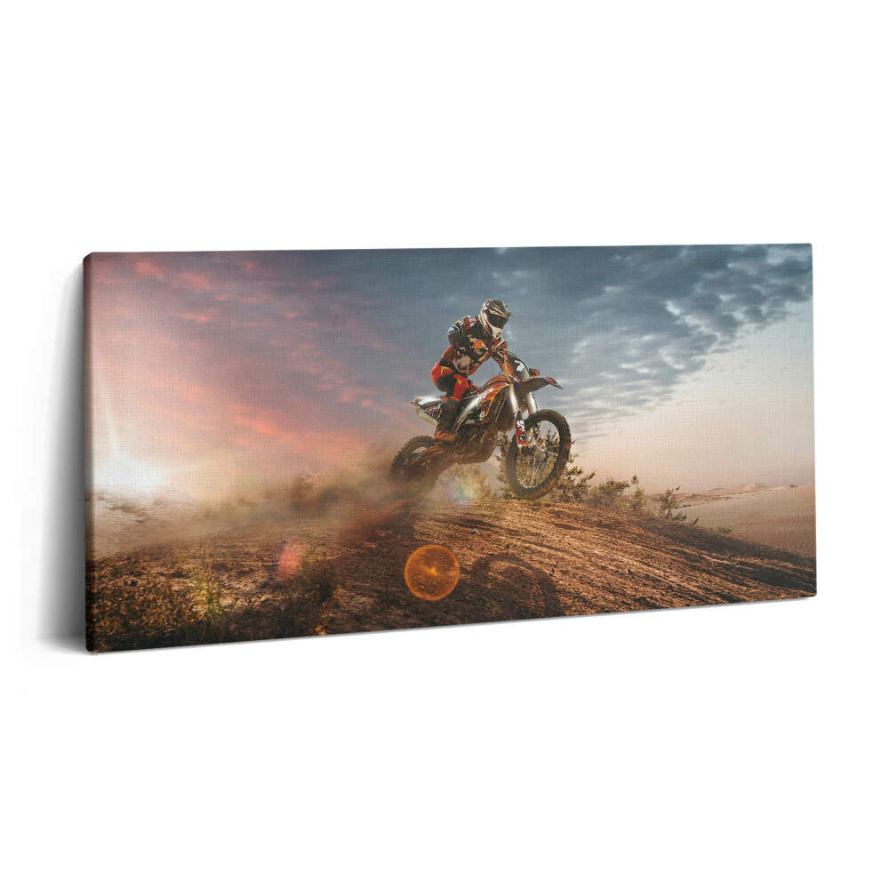 Obraz canvas 140x70 cm Muž na motorce a v poušti