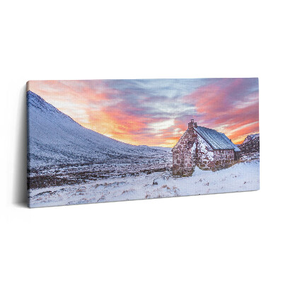 Obraz z fotografie na plátně 140x70 cm Chata v zasněžených horách