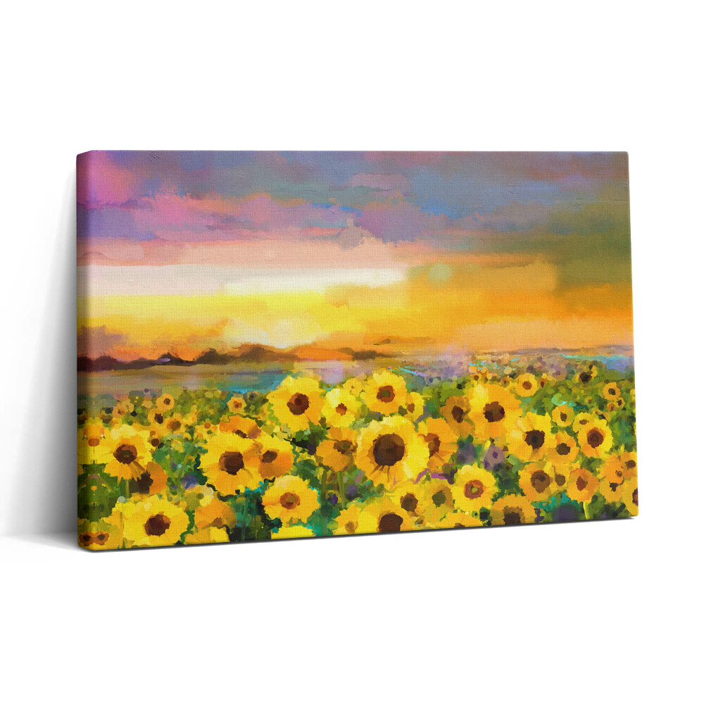 Obraz canvas 30x20 Pole slunečnic a západ slunce
