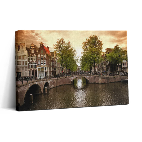 Obraz z fotografie na plátně 30x20 Amsterdamské kanály ve městě