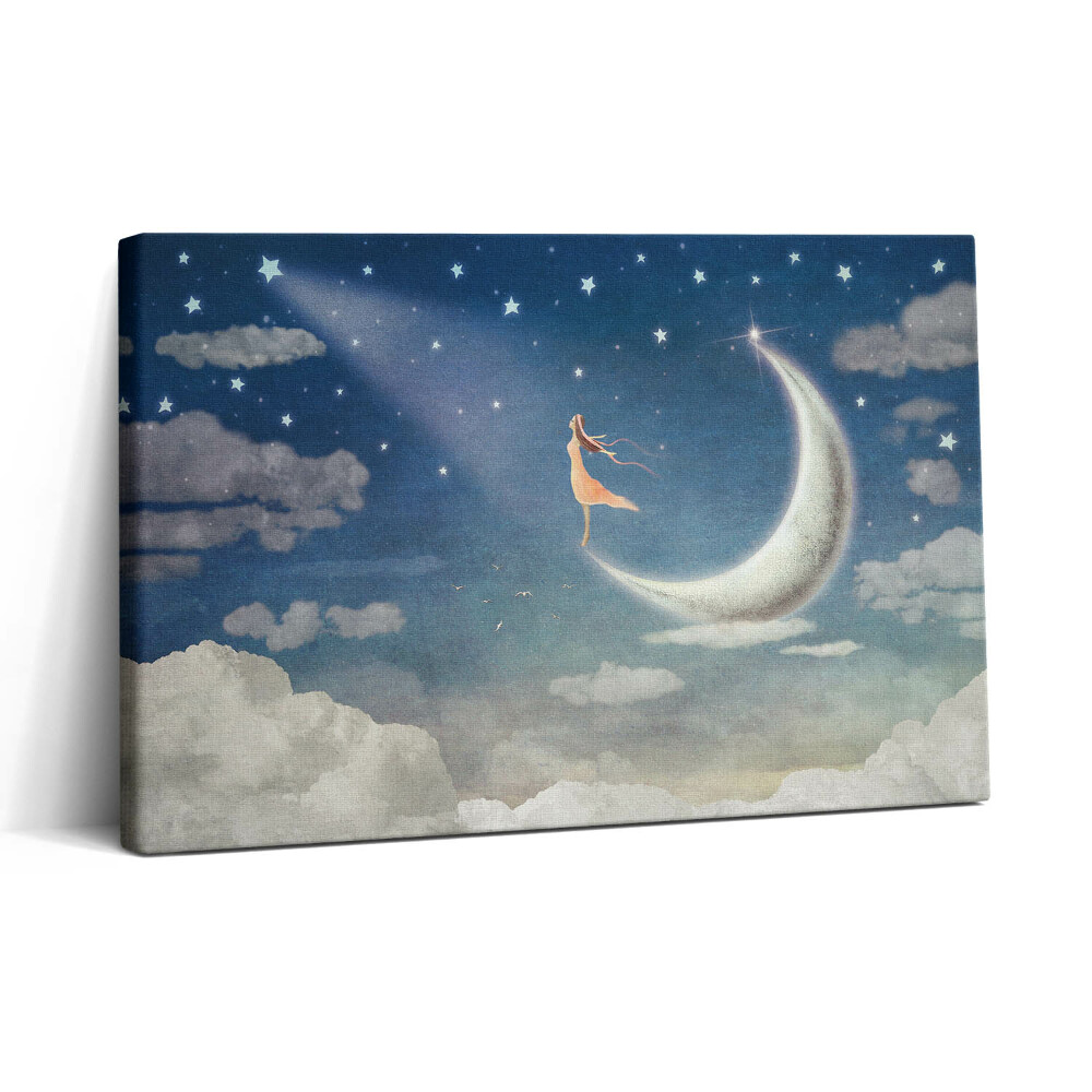 Obraz canvas 30x20 Dívka na měsíci a noční obloze