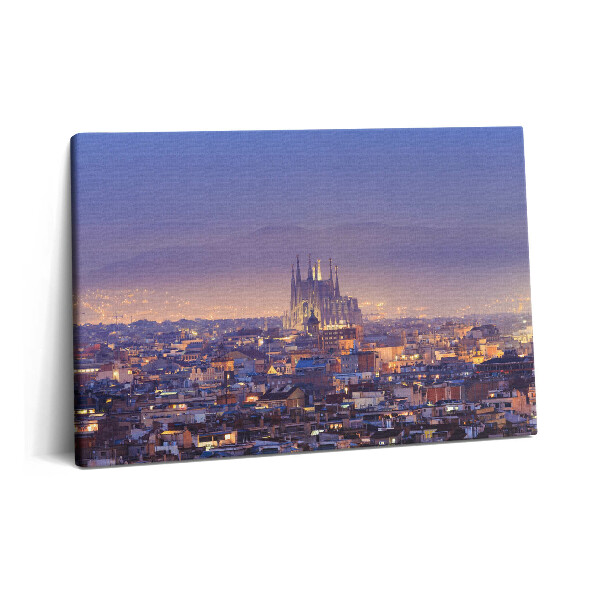 Obraz z fotografie na plátně 60x40 cm Pohled na Barcelonu a chrám Sagrada v noci