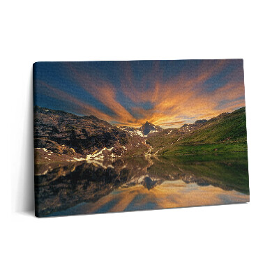 Obraz z fotografie na plátně 60x40 cm Horské jezero a západ slunce