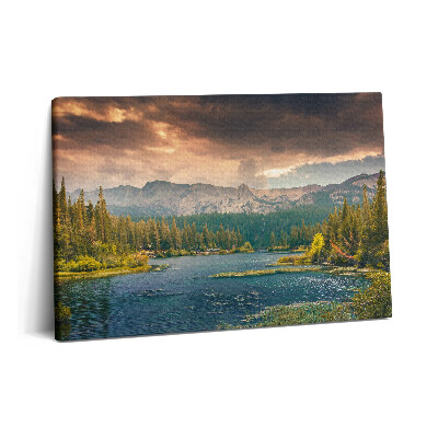 Obraz canvas 60x40 cm Lesní krajina hor a jezera