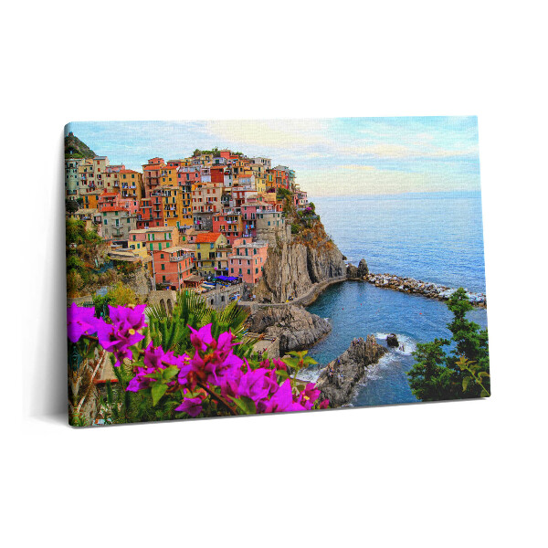 Obraz canvas 60x40 cm Květiny a pobřeží Cinque Terre v Itálii