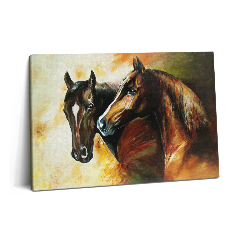 Obraz na plátně 60x40 cm Dva koně malovaní vodovými barvami