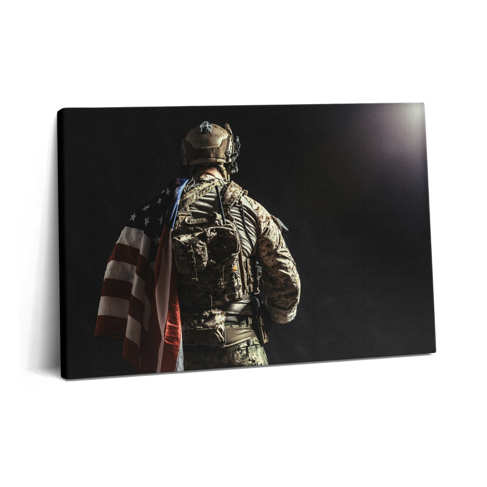 Obraz canvas 60x40 cm Voják s vlajkou