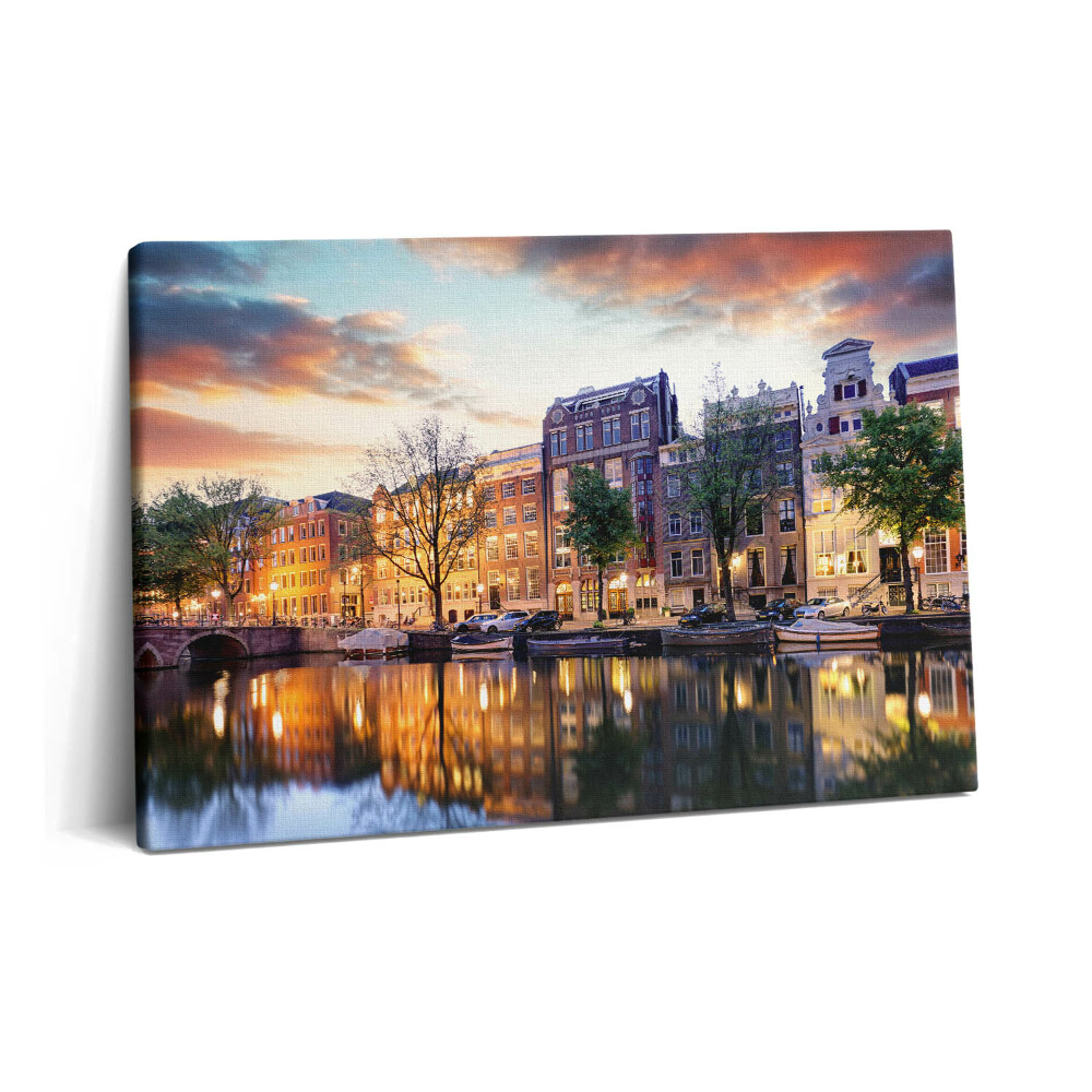Obraz z fotografie na plátně 60x40 cm Domy Amsterdam Nizozemsko