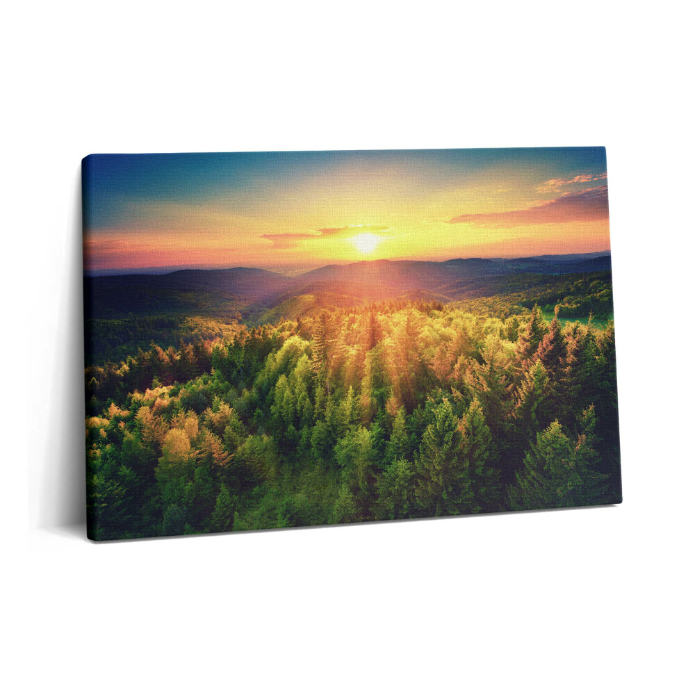 Obraz na plátně 60x40 cm Západ slunce nad zalesněnými kopci