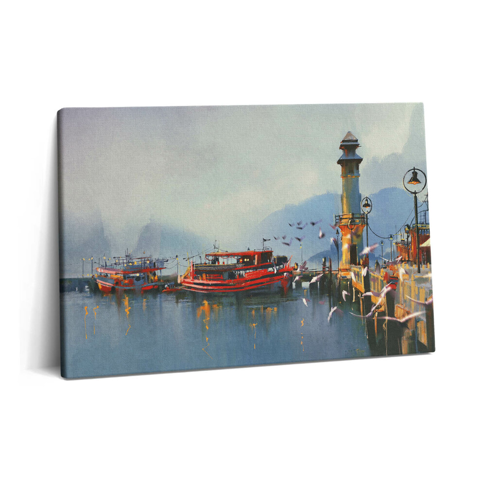 Obraz z fotografie na plátně 60x40 cm Rybářská loď v přístavu