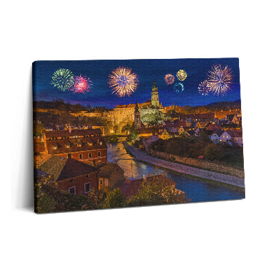 Obraz z fotografie na plátně 60x40 cm Ohňostroj Krumlov Česká republika