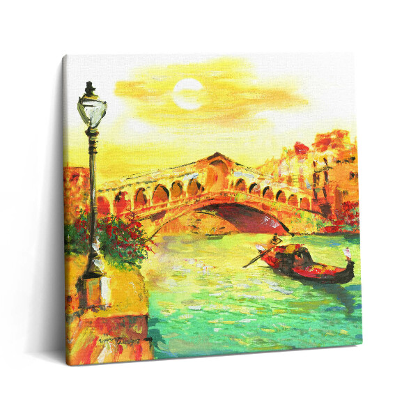 Obraz canvas 60x60 cm Benátky - gondola a most Rialto