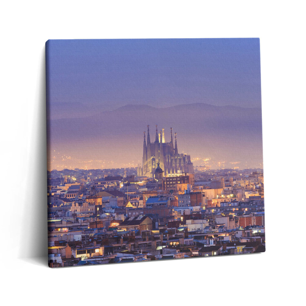 Obraz z fotografie na plátně 60x60 cm Pohled na Barcelonu a chrám Sagrada v noci