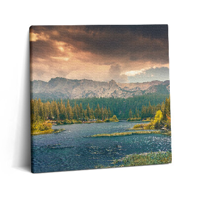 Obraz z fotografie na plátně 60x60 cm Horská lesní krajina a jezero