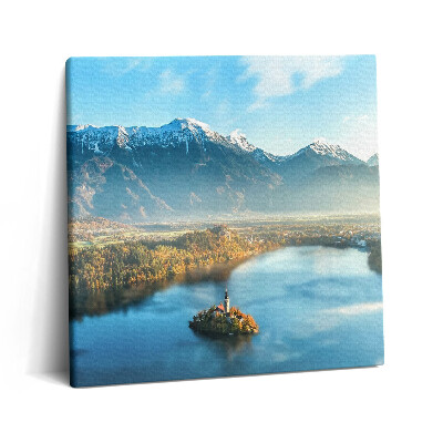 Obraz canvas 60x60 cm Budova na jezeře v horách