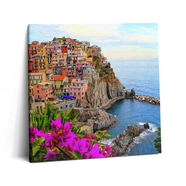 Obraz canvas 60x60 cm Květiny a pobřeží Cinque Terre v Itálii