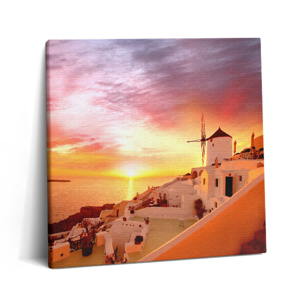 Obraz canvas 60x60 cm Santorini se starým větrným mlýnem