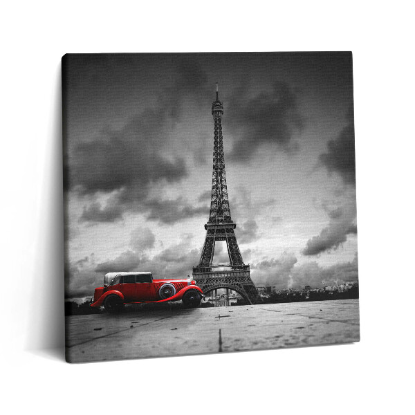 Obraz canvas 60x60 cm Eiffelova věž a červené auto
