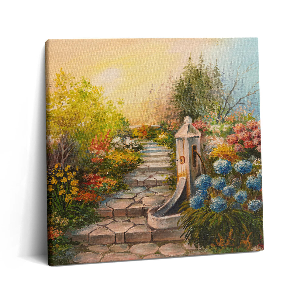 Obraz canvas 60x60 cm Olejová kompozice - kamenné schody v lese