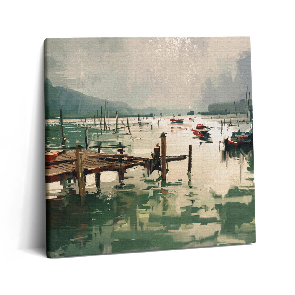 Obraz canvas 60x60 cm Digitální ilustrace rybářských lodí v přístavu