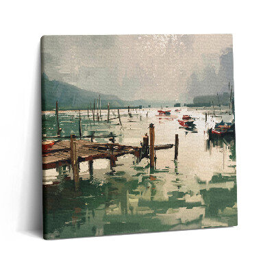 Obraz canvas 60x60 cm Digitální ilustrace rybářských lodí v přístavu