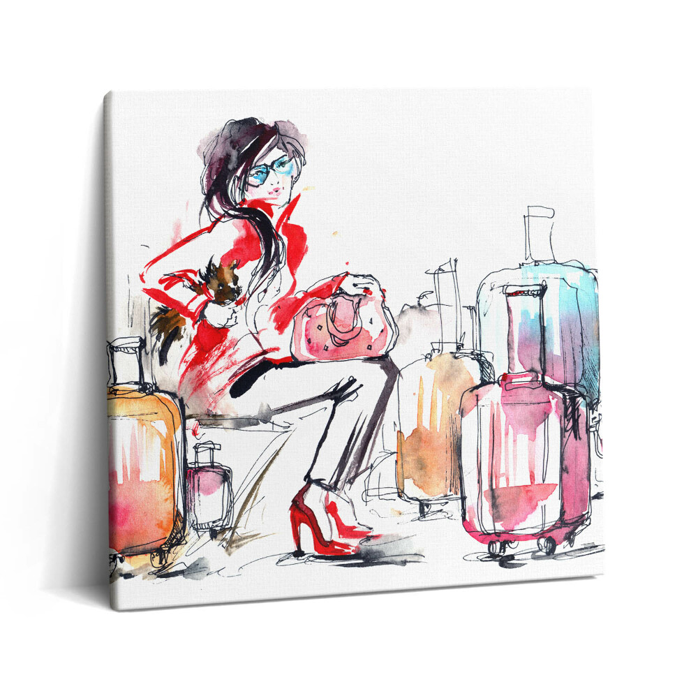 Obraz canvas 60x60 cm Malovaná žena s kufry