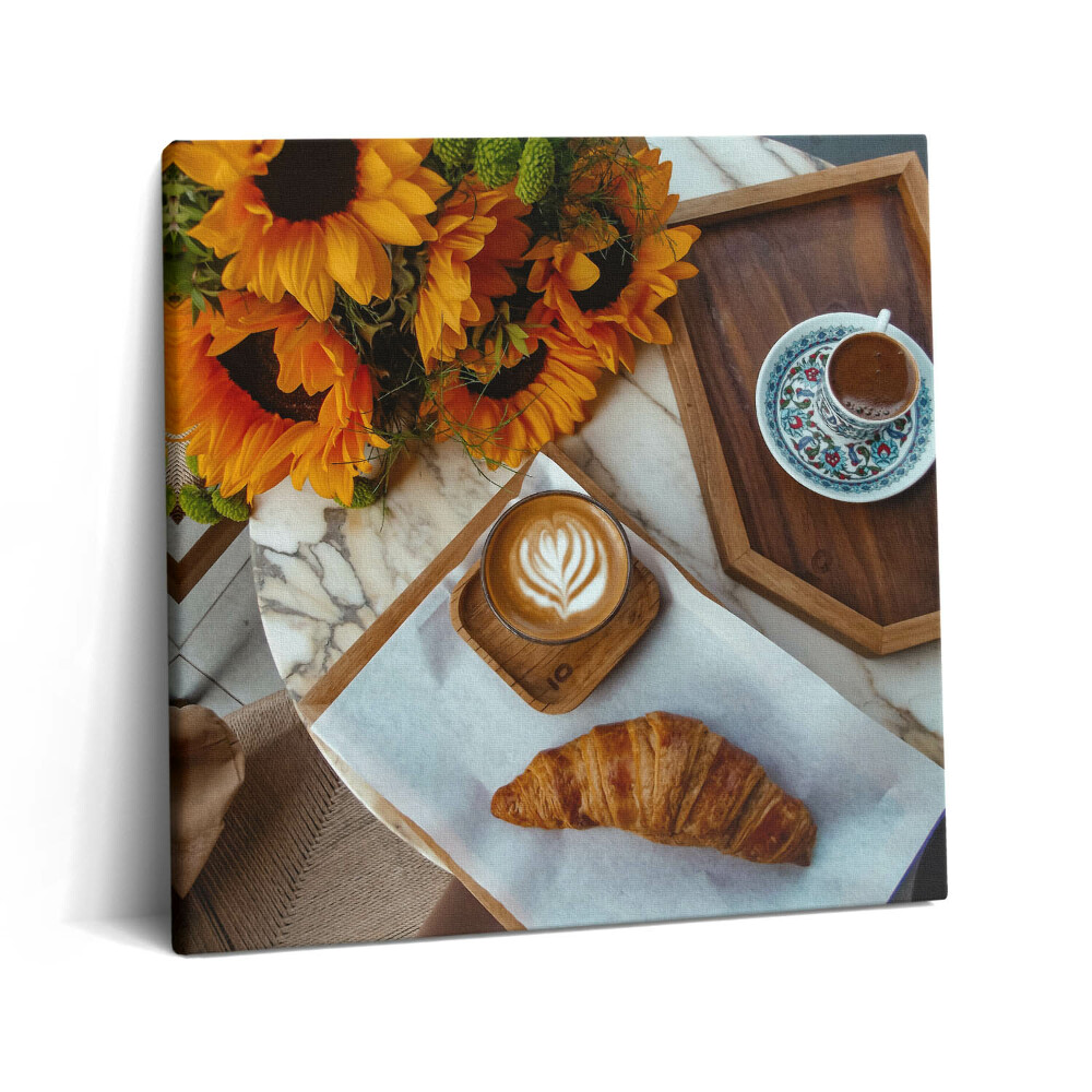 Obraz canvas 60x60 cm Francouzský croissant a káva