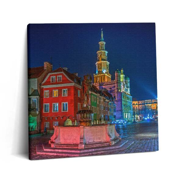 Obraz z fotografie na plátně 60x60 cm Náměstí v noční Poznani