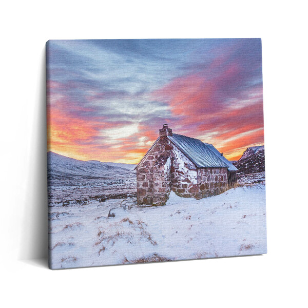 Obraz na plátně 60x60 cm Chata v zasněžených horách