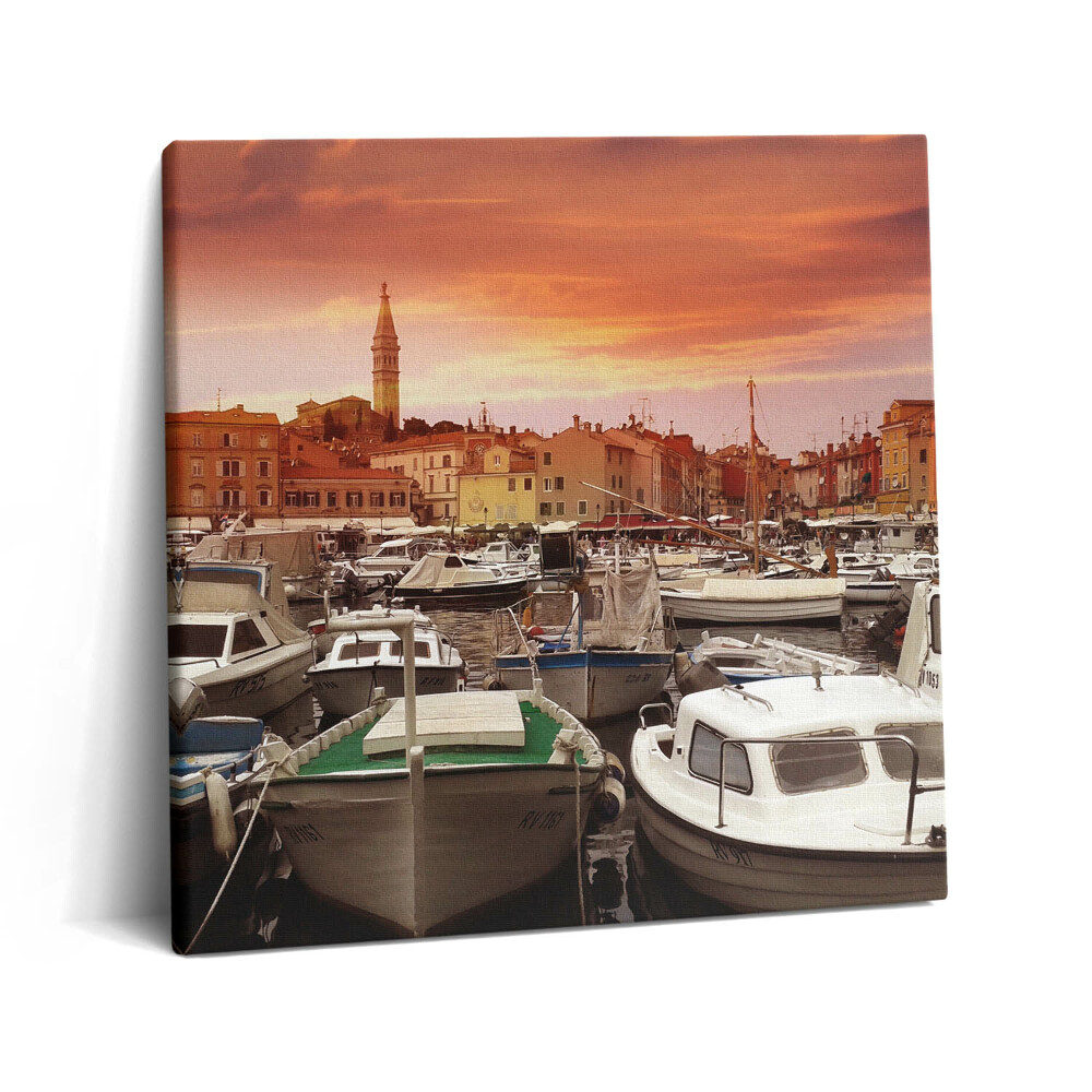Obraz z fotografie na plátně 60x60 cm Molo s loděmi v Chorvatsku