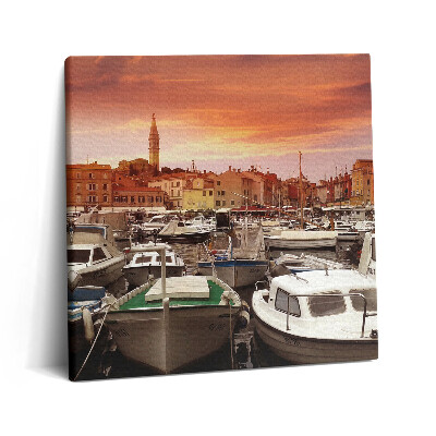 Obraz z fotografie na plátně 60x60 cm Molo s loděmi v Chorvatsku