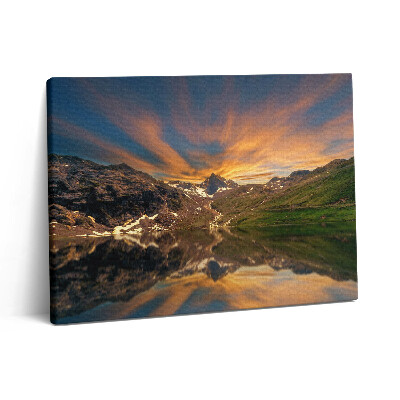 Obraz na plátně 80x60 cm Horské jezero a západ slunce