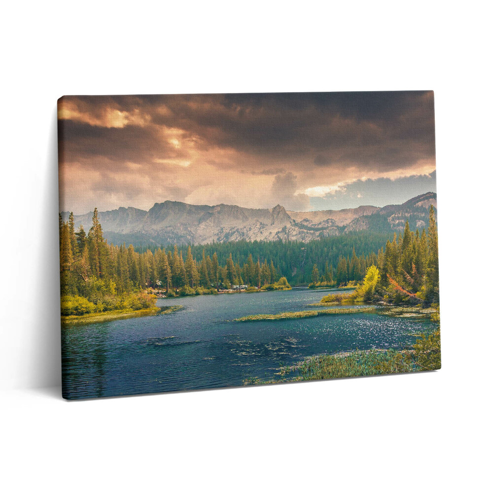 Obraz z fotografie na plátně 80x60 cm Lesní krajina hory a jezero