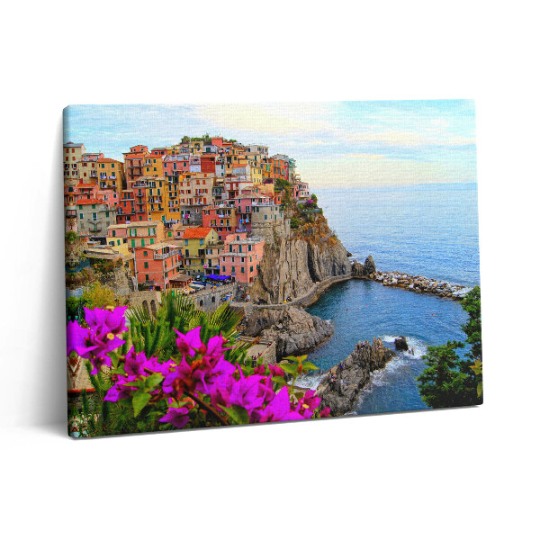 Obraz na plátně 80x60 cm Květiny a pobřeží Cinque Terre v Itálii