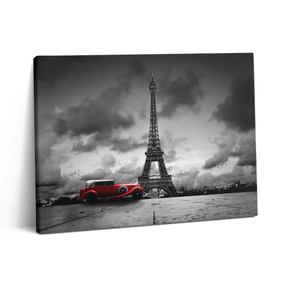 Obraz z fotografie na plátně 80x60 cm Eiffelova věž a červené auto