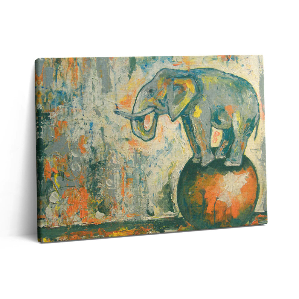 Obraz z fotografie na plátně 80x60 cm Malovaná postava slona na kouli