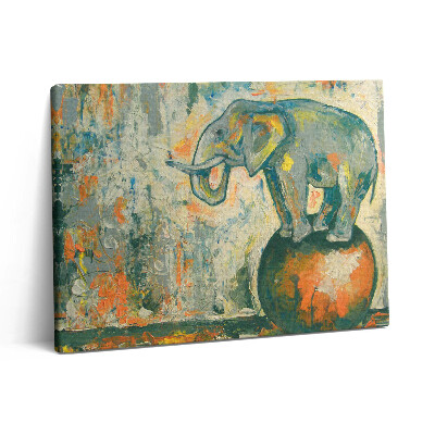 Obraz z fotografie na plátně 80x60 cm Malovaná postava slona na kouli